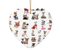 AUGUSTRUSH Ceramic Christmas Ornaments, Cute Chihuahua Pug,Double-Sided Tree Hanging Decor For Xmas Fireplace Party, Festive Holiday Decorative Keepsake Gift Set, Round & Heart Shape
