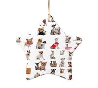 AUGUSTRUSH Ceramic Christmas Ornaments, Cute Chihuahua Pug,Double-Sided Tree Hanging Decor For Xmas Fireplace Party, Festive Holiday Decorative Keepsake Gift Set, Round & Heart Shape