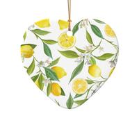 AUGUSTRUSH Ceramic Christmas Ornaments, Fresh Tropical Lemons,Double-Sided Tree Hanging Decor For Xmas Fireplace Party, Festive Holiday Decorative Keepsake Gift Set, Round & Heart Shape