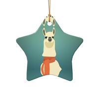 AUGUSTRUSH Ceramic Christmas Ornaments, Llama In A Scarf,Double-Sided Tree Hanging Decor For Xmas Fireplace Party, Festive Holiday Decorative Keepsake Gift Set, Round & Heart Shape