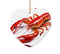 AUGUSTRUSH Ceramic Christmas Ornaments, Lobster,Double-Sided Tree Hanging Decor For Xmas Fireplace Party, Festive Holiday Decorative Keepsake Gift Set, Round & Heart Shape