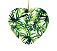 AUGUSTRUSH Ceramic Christmas Ornaments, Palm Tree Green Leaves,Double-Sided Tree Hanging Decor For Xmas Fireplace Party, Festive Holiday Decorative Keepsake Gift Set, Round & Heart Shape