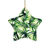 AUGUSTRUSH Ceramic Christmas Ornaments, Palm Tree Green Leaves,Double-Sided Tree Hanging Decor For Xmas Fireplace Party, Festive Holiday Decorative Keepsake Gift Set, Round & Heart Shape
