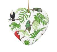 AUGUSTRUSH Ceramic Christmas Ornaments, Parrot Birds Tropical Tree,Double-Sided Tree Hanging Decor For Xmas Fireplace Party, Festive Holiday Decorative Keepsake Gift Set, Round & Heart Shape