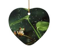 AUGUSTRUSH Ceramic Christmas Ornaments, Peace Tree Frog,Double-Sided Tree Hanging Decor For Xmas Fireplace Party, Festive Holiday Decorative Keepsake Gift Set, Round & Heart Shape