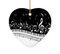 AUGUSTRUSH Ceramic Christmas Ornaments, Piano Keys Musical Notes,Double-Sided Tree Hanging Decor For Xmas Fireplace Party, Festive Holiday Decorative Keepsake Gift Set, Round & Heart Shape