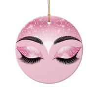 AUGUSTRUSH Ceramic Christmas Ornaments Set, Rose Gold Eyelashes, Double-Sided Printed Round Holiday Hanging Decor For Tree Fireplace Wall Party Festival Decoration, Christmas Bauble Gift Tag
