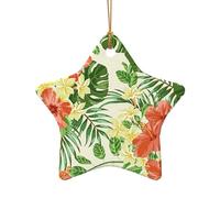 AUGUSTRUSH Ceramic Christmas Ornaments, Tropical Leaves,Double-Sided Tree Hanging Decor For Xmas Fireplace Party, Festive Holiday Decorative Keepsake Gift Set, Round & Heart Shape