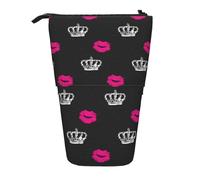 AUGUSTRUSH Crown and Lips Stand Up Pencil Case for Girls & Boys, Cute Telescopic Pencil Holder Case for Teens & Adults, Large Storage Pencil Pen Case Organizer for School Office College