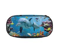 AUGUSTRUSH Cute Pencil Case for Girls & Women, Dolphin Looking at You Pencil Box with Zipper, Oxford Cloth Large Capacity Pencil Bag, Pencil Pouch with Pen Slots, 22x11x4.5cm - Ideal School Supplies
