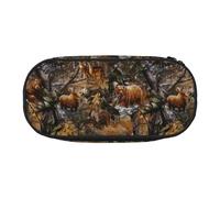 AUGUSTRUSH Cute Pencil Case for Girls & Women, Hunting Deer Bear Moose Pencil Box with Zipper, Oxford Cloth Large Capacity Pencil Bag, Pencil Pouch with Pen Slots, 22x11x4.5cm - Ideal School Supplies