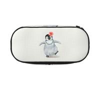 AUGUSTRUSH Cute Pencil Case for Girls & Women, Penguin Wearing Flowers Pencil Box with Zipper, Oxford Cloth Large Capacity Pencil Bag, Pencil Pouch with Pen Slots, 22x11x4.5cm - Ideal School Supplies