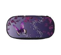 AUGUSTRUSH Cute Pencil Case for Girls & Women, Purple Plum Butterfly Pencil Box with Zipper, Oxford Cloth Large Capacity Pencil Bag, Pencil Pouch with Pen Slots, 22x11x4.5cm - Ideal School Supplies
