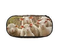 AUGUSTRUSH Cute Pencil Case for Girls & Women, Sheep and Lambs Pencil Box with Zipper, Oxford Cloth Large Capacity Pencil Bag, Pencil Pouch with Pen Slots, 22x11x4.5cm - Ideal School Supplies