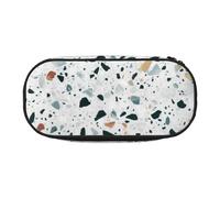AUGUSTRUSH Cute Pencil Case for Girls & Women, White Terrazzo Pencil Box with Zipper, Oxford Cloth Large Capacity Pencil Bag, Pencil Pouch with Pen Slots, 22x11x4.5cm - Ideal School Supplies