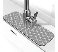 AUGUSTRUSH Diatomite Faucet Absorbent Mat, Quatrefoil Grey Sink Drying Pad with Non-Slip Base, Quick-Dry Countertop Drip Tray, Waterproof Kitchen & Bathroom Sink Organizer (Cut-to-Fit Design)