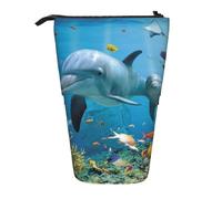 AUGUSTRUSH Dolphin Looking at You Stand Up Pencil Case for Girls & Boys, Cute Telescopic Pencil Holder Case for Teens & Adults, Large Storage Pencil Pen Case Organizer for School Office College