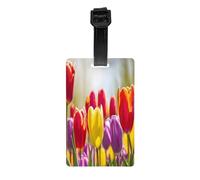 AUGUSTRUSH Durable PVC Luggage Tags for Suitcases, Travel Id Tag Holder for Suitcases Backpacks Golf Bags, Colorful Tulips, Bag Identifier Tag for Airport Travel Essentials, with Removable Strap