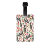AUGUSTRUSH Durable PVC Luggage Tags for Suitcases, Travel Id Tag Holder for Suitcases Backpacks Golf Bags, Cattle Dog Florals, Bag Identifier Tag for Airport Travel Essentials, with Removable Strap