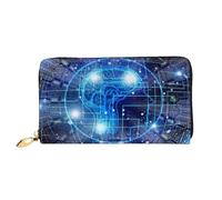 AUGUSTRUSH Faux Leather Zip Long Wallet for Women, Artificial Intelligence Brain, Large Capacity Organizer with 12 Card Slots & Coin Purse, Fashion Clutch for Daily Use & Gifts