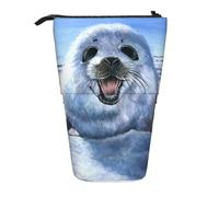 AUGUSTRUSH Harp Seal Painting Wallpaper Stand Up Pencil Case for Girls & Boys, Cute Telescopic Pencil Holder Case for Teens & Adults, Large Storage Pencil Pen Case Organizer for School Office College