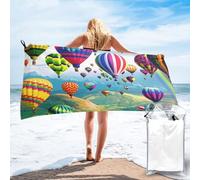 AUGUSTRUSH Hot Air Balloons Quick Drying Towel, Lightweight Microfiber Beach Towel For Adults, Sand Free Beach Towel With Pocket, Oversized Super Absorbent Towels For Traveling Swimming Camping Yoga