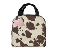 AUGUSTRUSH Insulated Lunch Bag for Women, Brown Cow Spots Print Leakproof Lunch Tote, Thermal & Cooler Lunch Box Lunch Handbag with Front Pocket, Water Resisted Lunch Bag for Work School Picnic