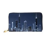 AUGUSTRUSH Leather Clutch Wallet for Women, Chicago Reflected, RFID Blocking Long Zip Around Wallet with Coin Purse, Large Capacity Travel Organizer for Cash, Cards, Phone, Checkbook, Gift for Her