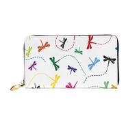 AUGUSTRUSH Leather Clutch Wallet for Women, Colorful Dragonfly, RFID Blocking Long Zip Around Wallet with Coin Purse, Large Capacity Travel Organizer for Cash, Cards, Phone, Checkbook, Gift for Her