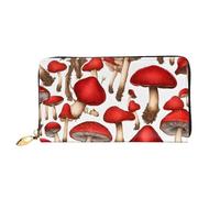 AUGUSTRUSH Leather Clutch Wallet for Women, Red White Mushroom, RFID Blocking Long Zip Around Wallet with Coin Purse, Large Capacity Travel Organizer for Cash, Cards, Phone, Checkbook, Gift for Her