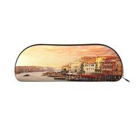 AUGUSTRUSH Leather Pencil Bag for School Office Travel, Pencil Case Pen Bag Organizer, Beautiful Venice Canal View, Large Capacity Durable Zippered Pouch for Students Professionals Daily Use