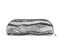 AUGUSTRUSH Leather Pencil Bag for School Office Travel, Pencil Case Pen Bag Organizer, Black White Tan Zigzag, Large Capacity Durable Zippered Pouch for Students Professionals Daily Use