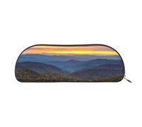 AUGUSTRUSH Leather Pencil Bag for School Office Travel, Pencil Case Pen Bag Organizer, Blue Ridge Parkway Mountains, Large Capacity Durable Zippered Pouch for Students Professionals Daily Use