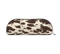AUGUSTRUSH Leather Pencil Bag for School Office Travel, Pencil Case Pen Bag Organizer, Brown Cow Spots, Large Capacity Durable Zippered Pouch for Students Professionals Daily Use
