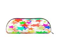 AUGUSTRUSH Leather Pencil Bag for School Office Travel, Pencil Case Pen Bag Organizer, Colorful Stars, Large Capacity Durable Zippered Pouch for Students Professionals Daily Use
