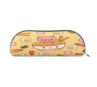 AUGUSTRUSH Leather Pencil Bag for School Office Travel, Pencil Case Pen Bag Organizer, Delicious Sweet Ramen, Large Capacity Durable Zippered Pouch for Students Professionals Daily Use