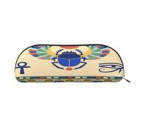 AUGUSTRUSH Leather Pencil Bag for School Office Travel, Pencil Case Pen Bag Organizer, Egyptian Scarab, Large Capacity Durable Zippered Pouch for Students Professionals Daily Use