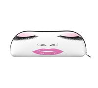 AUGUSTRUSH Leather Pencil Bag for School Office Travel, Pencil Case Pen Bag Organizer, Eyelash Lip White, Large Capacity Durable Zippered Pouch for Students Professionals Daily Use