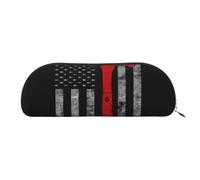 AUGUSTRUSH Leather Pencil Bag for School Office Travel, Pencil Case Pen Bag Organizer, Firefighter Axe Red Line Flag, Large Capacity Durable Zippered Pouch for Students Professionals Daily Use