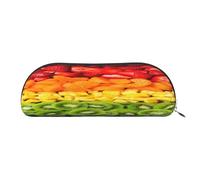 AUGUSTRUSH Leather Pencil Bag for School Office Travel, Pencil Case Pen Bag Organizer, Fruit Rainbow, Large Capacity Durable Zippered Pouch for Students Professionals Daily Use