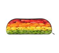 AUGUSTRUSH Leather Pencil Bag for School Office Travel, Pencil Case Pen Bag Organizer, Fruit Rainbow, Large Capacity Durable Zippered Pouch for Students Professionals Daily Use