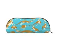 AUGUSTRUSH Leather Pencil Bag for School Office Travel, Pencil Case Pen Bag Organizer, Funny Cartoon Kangaroo Zoo, Large Capacity Durable Zippered Pouch for Students Professionals Daily Use