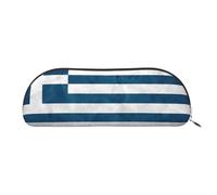 AUGUSTRUSH Leather Pencil Bag for School Office Travel, Pencil Case Pen Bag Organizer, Greek Flag, Large Capacity Durable Zippered Pouch for Students Professionals Daily Use