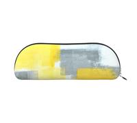AUGUSTRUSH Leather Pencil Bag for School Office Travel, Pencil Case Pen Bag Organizer, Grey Yellow Abstract, Large Capacity Durable Zippered Pouch for Students Professionals Daily Use