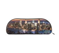 AUGUSTRUSH Leather Pencil Bag for School Office Travel, Pencil Case Pen Bag Organizer, Hong Kong, Large Capacity Durable Zippered Pouch for Students Professionals Daily Use