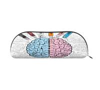 AUGUSTRUSH Leather Pencil Bag for School Office Travel, Pencil Case Pen Bag Organizer, Human Brain, Large Capacity Durable Zippered Pouch for Students Professionals Daily Use