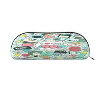 AUGUSTRUSH Leather Pencil Bag for School Office Travel, Pencil Case Pen Bag Organizer, Illustration, Large Capacity Durable Zippered Pouch for Students Professionals Daily Use