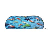 AUGUSTRUSH Leather Pencil Bag for School Office Travel, Pencil Case Pen Bag Organizer, Japanese Red Carp, Large Capacity Durable Zippered Pouch for Students Professionals Daily Use
