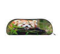 AUGUSTRUSH Leather Pencil Bag for School Office Travel, Pencil Case Pen Bag Organizer, Little Red Panda, Large Capacity Durable Zippered Pouch for Students Professionals Daily Use