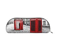 AUGUSTRUSH Leather Pencil Bag for School Office Travel, Pencil Case Pen Bag Organizer, London Red Telephone Booth, Large Capacity Durable Zippered Pouch for Students Professionals Daily Use